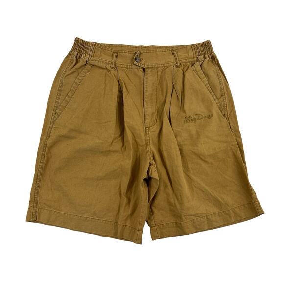 VTG Big Dogs Men Brown‎ Pleated Shorts Sz L Big Dog Embroidered - Picture 1 of 6
